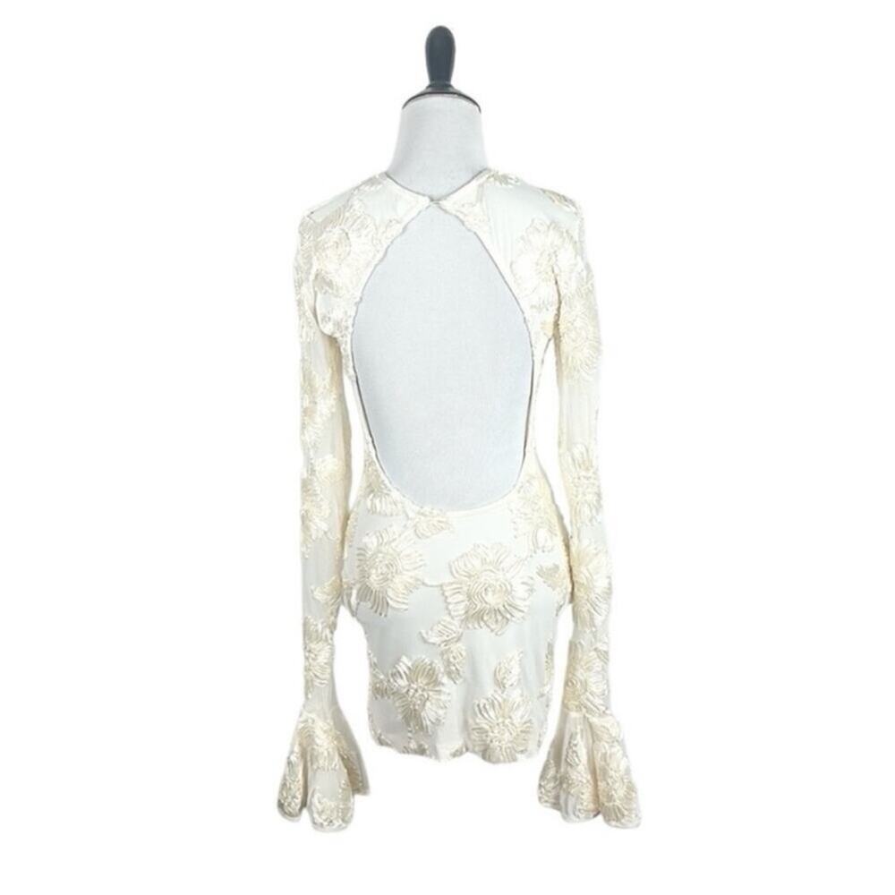 Rotate Birger Christensen Dress Rosita White Mesh Floral Back Cutout Mini US 12 - Picture 9 of 13